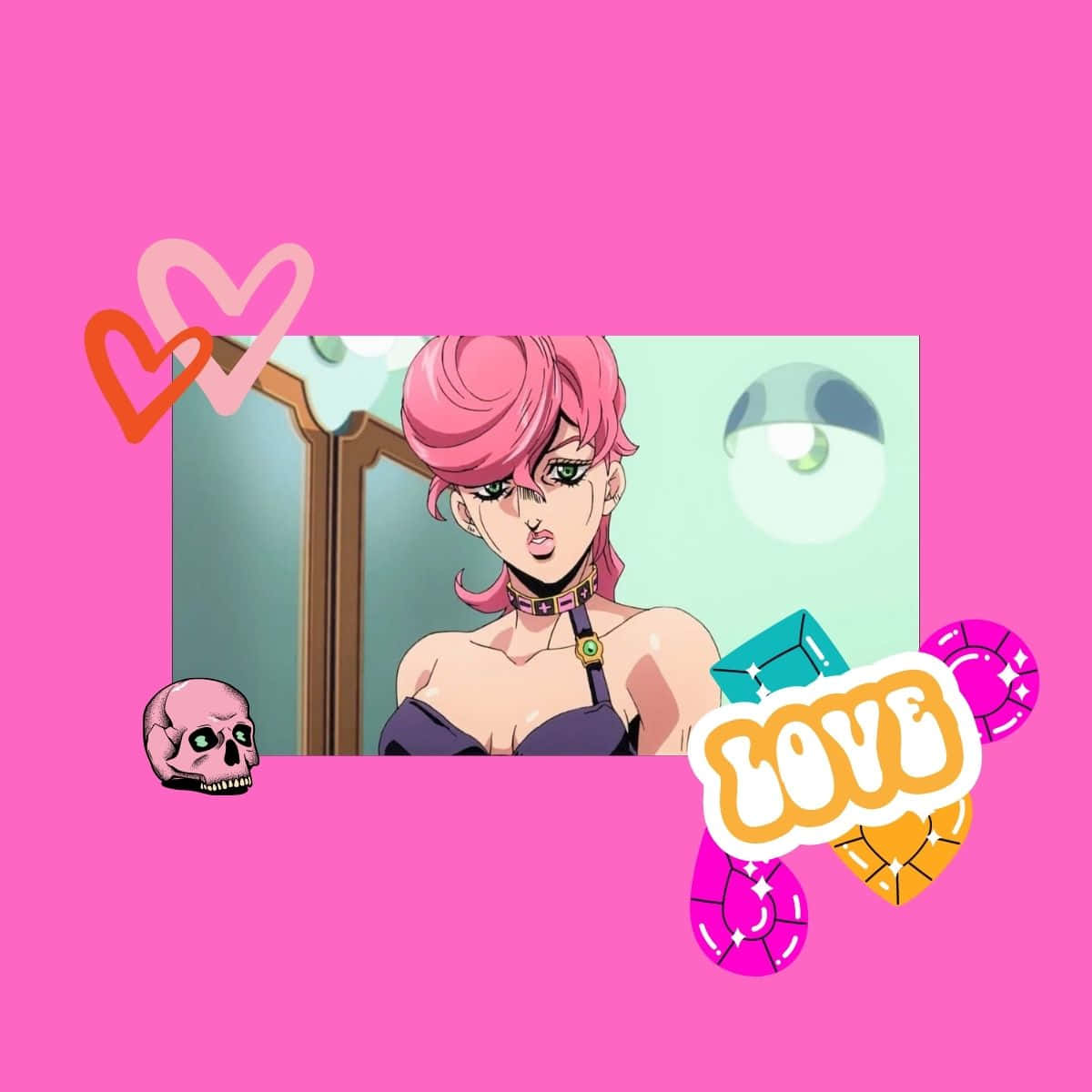 Stylish Trish Una posing with her Stand in a vibrant and colorful illustration Wallpaper