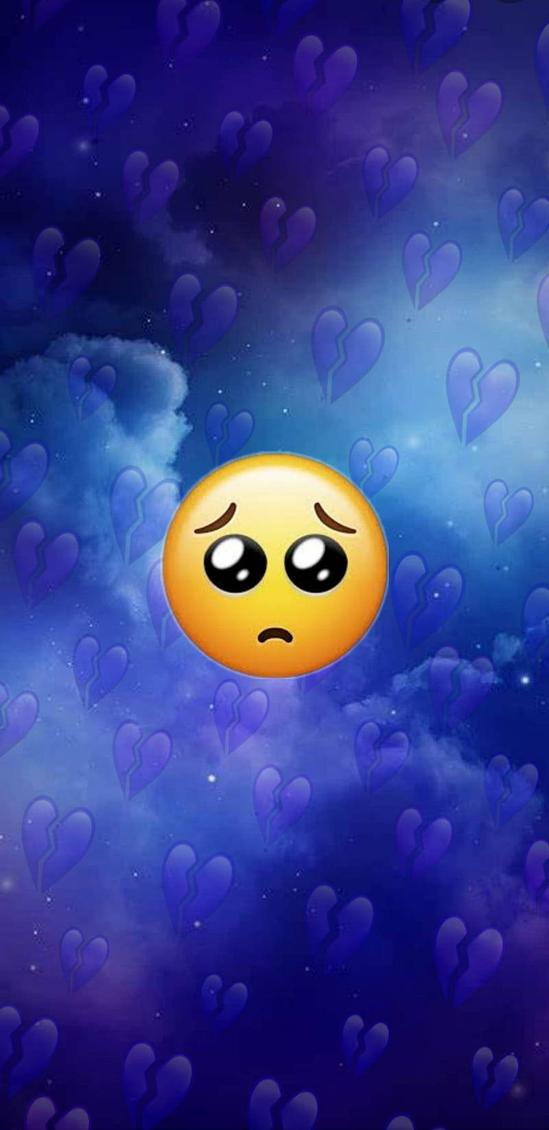 Trist Emoji Med Knuste Hjerter På Himlen Wallpaper
