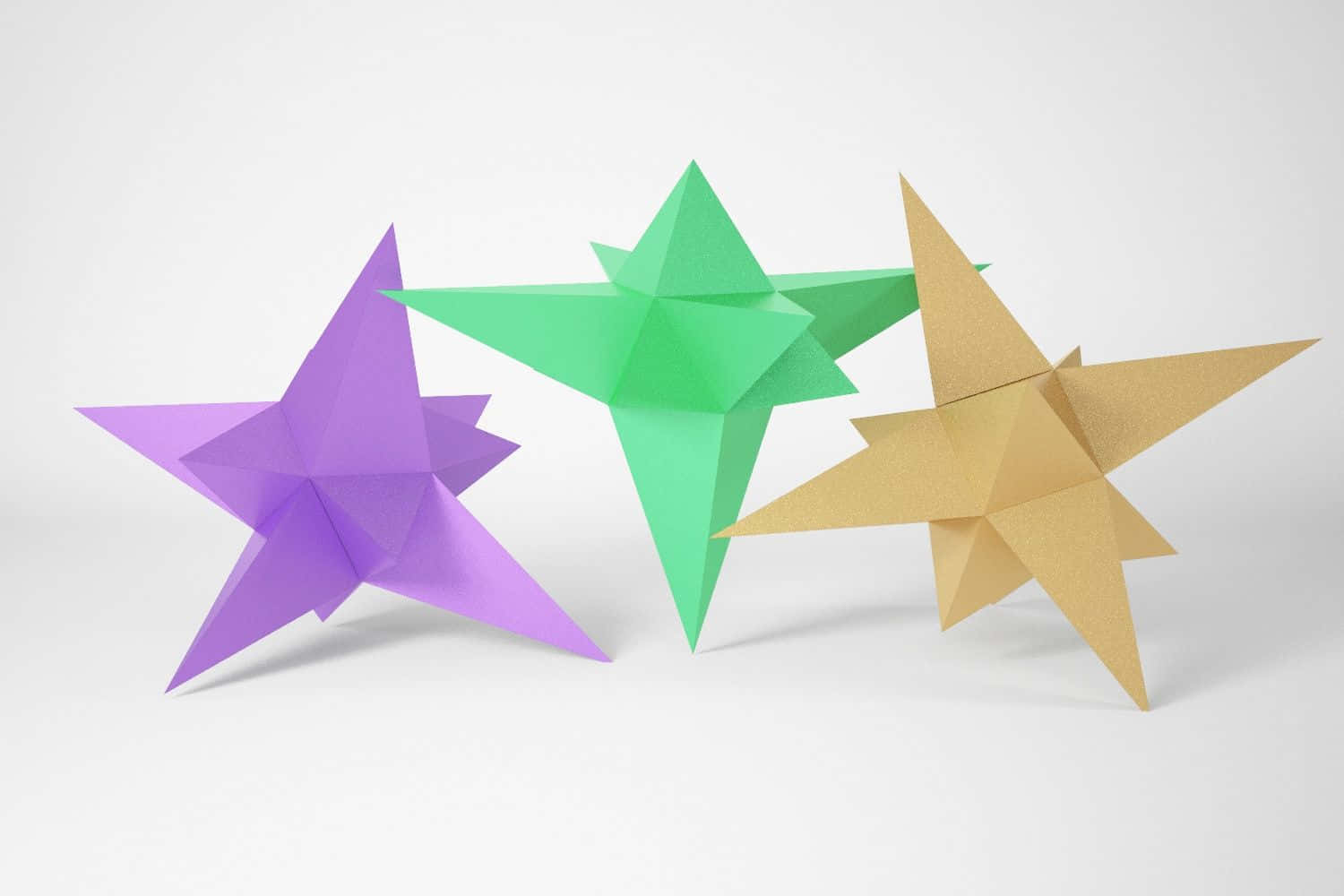Three Origami Stars In Different Colors