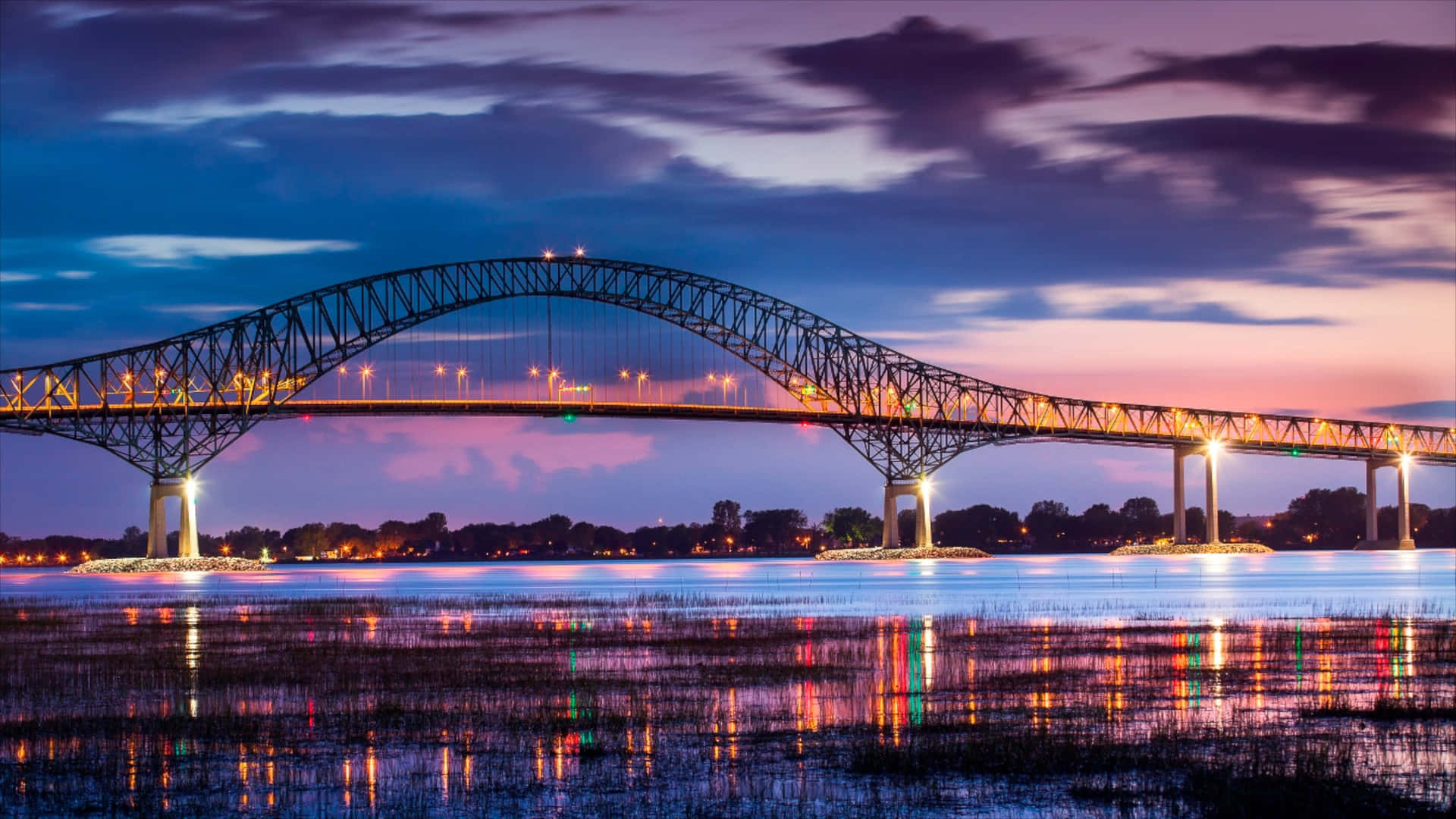 Trois Rivieres Bridge Twilight Reflection Wallpaper