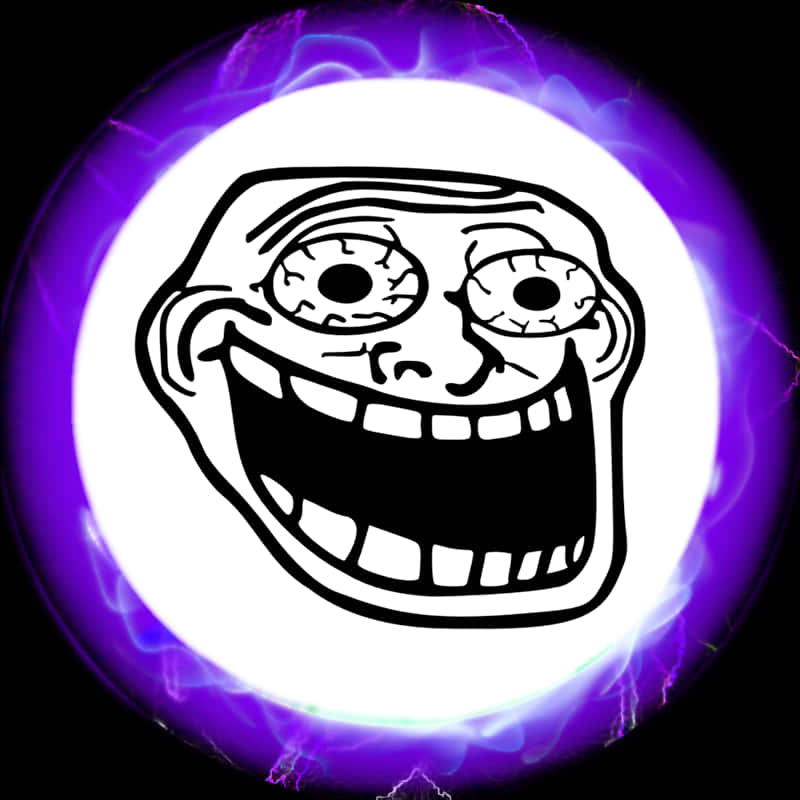 Trollface Memewith Electric Purple Aura PNG