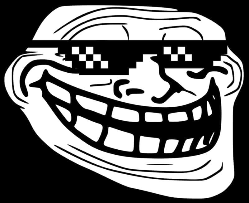 Trollface Memewith Pixelated Sunglasses PNG