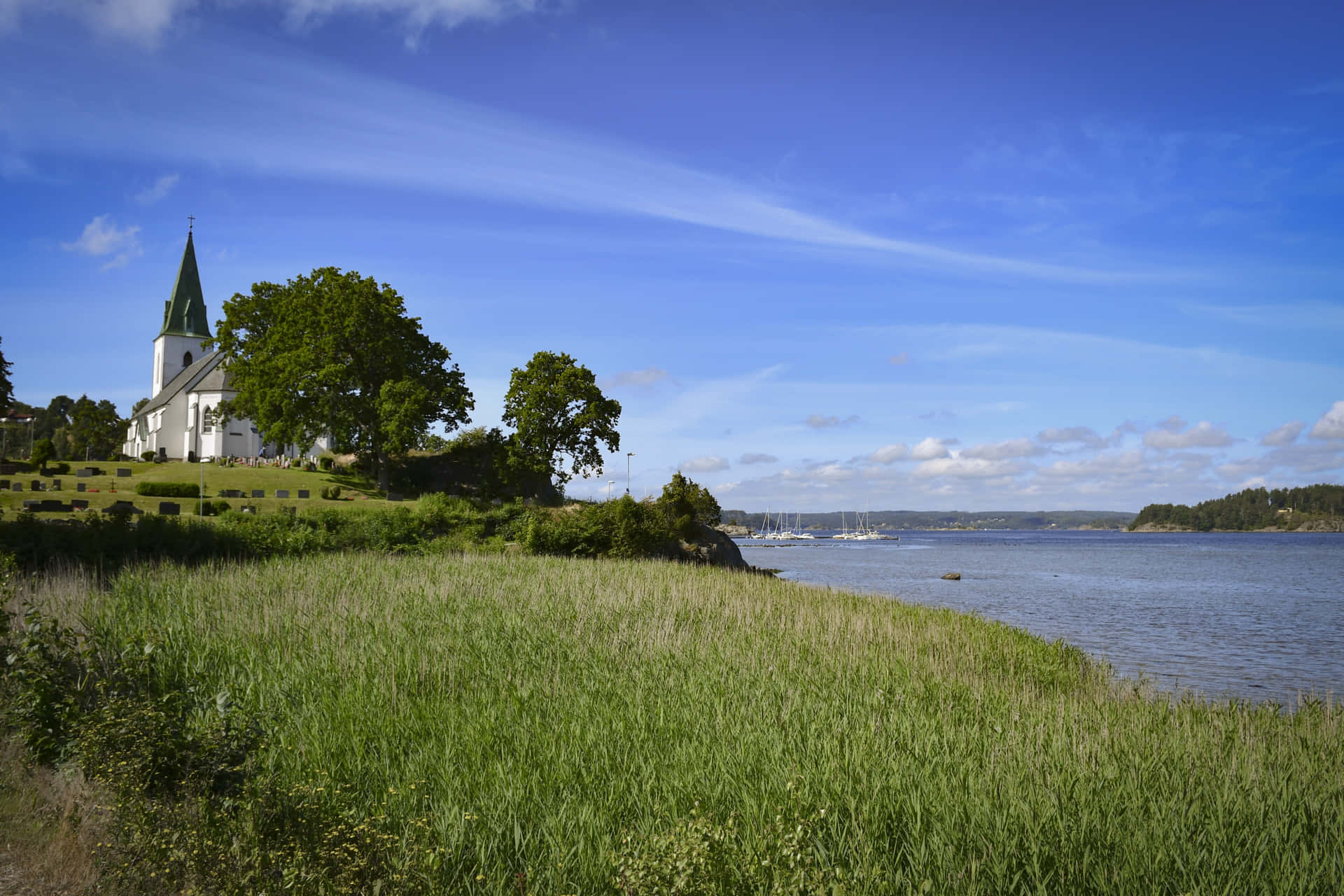 Trollhattan Riverside Church Landscape Wallpaper