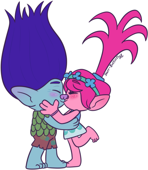 Download Trolls Branchand Poppy Cheek Kiss | Wallpapers.com