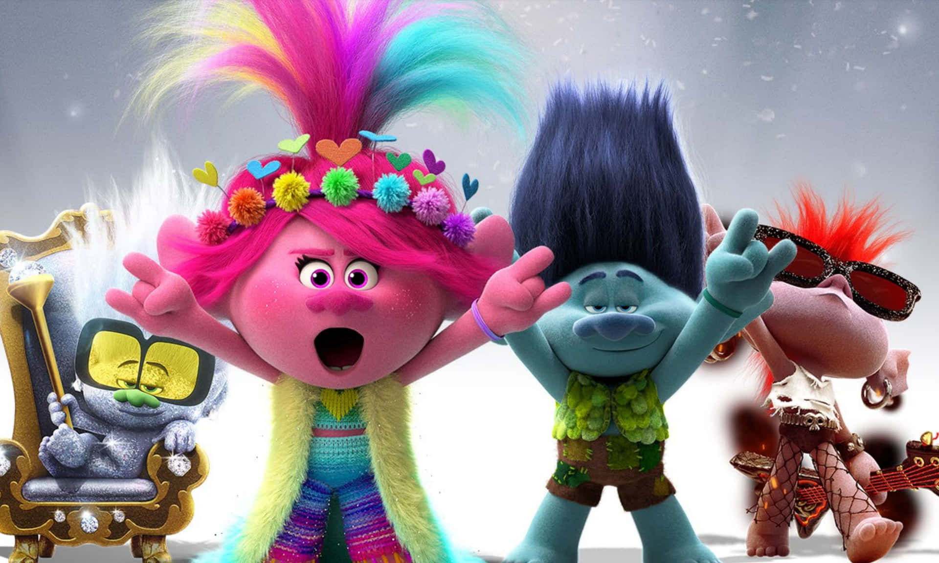 Trolls World Tour Characters Tiny Diamond Poppy Branch And Barb Wallpaper