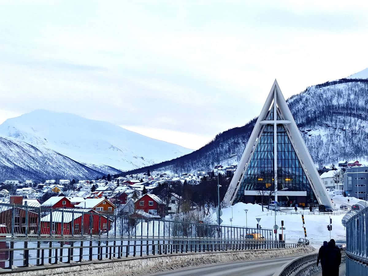 Tromso Arctic Cathedral Winter Scene Wallpaper