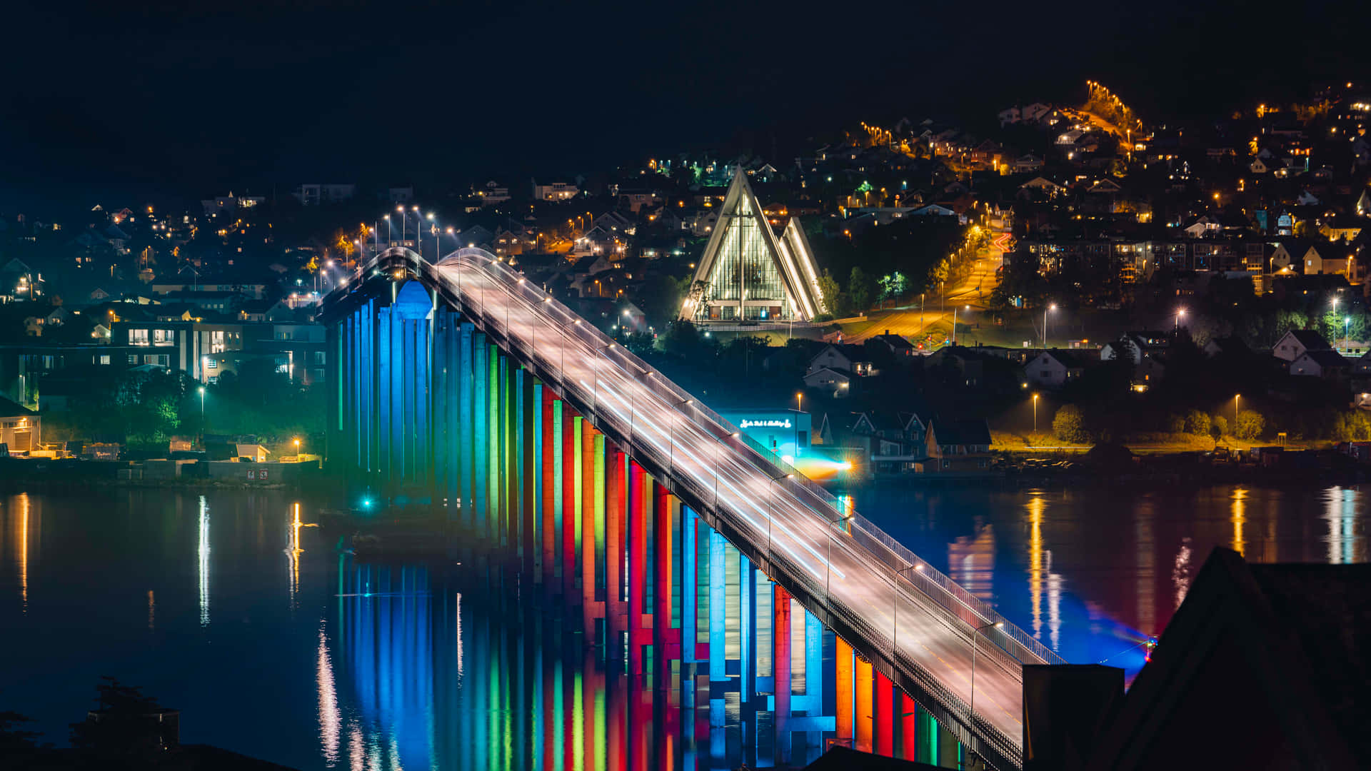 Tromso Bridge Night Lights Wallpaper