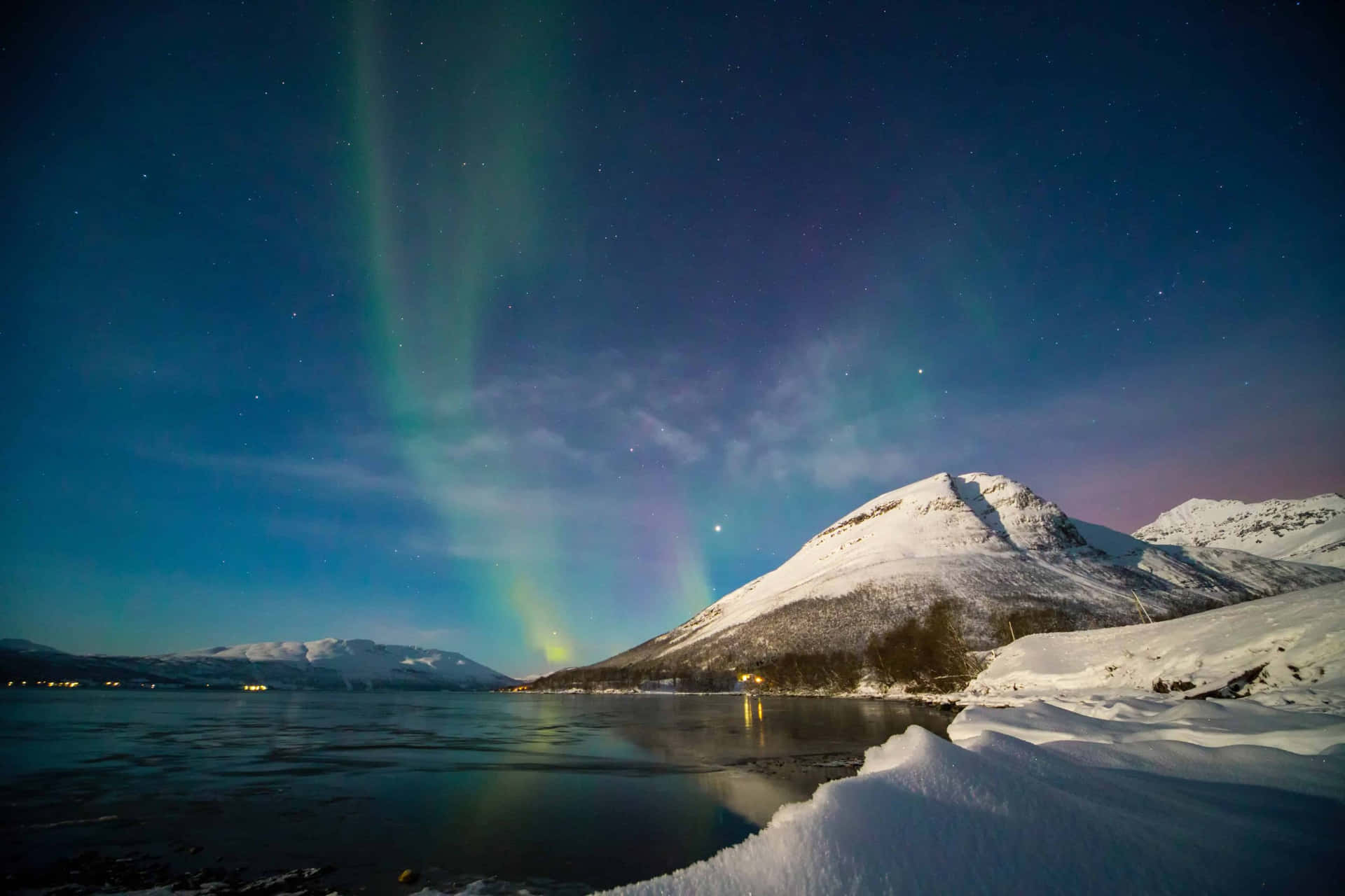 Tromso Northern Lights Winter Landscape Wallpaper