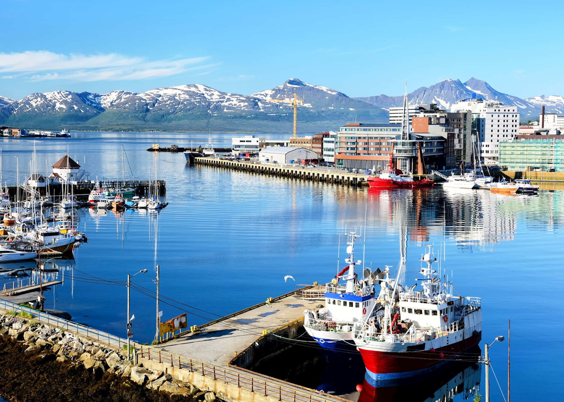 Download Tromso Norway Harbor Sunny Day Wallpaper | Wallpapers.com