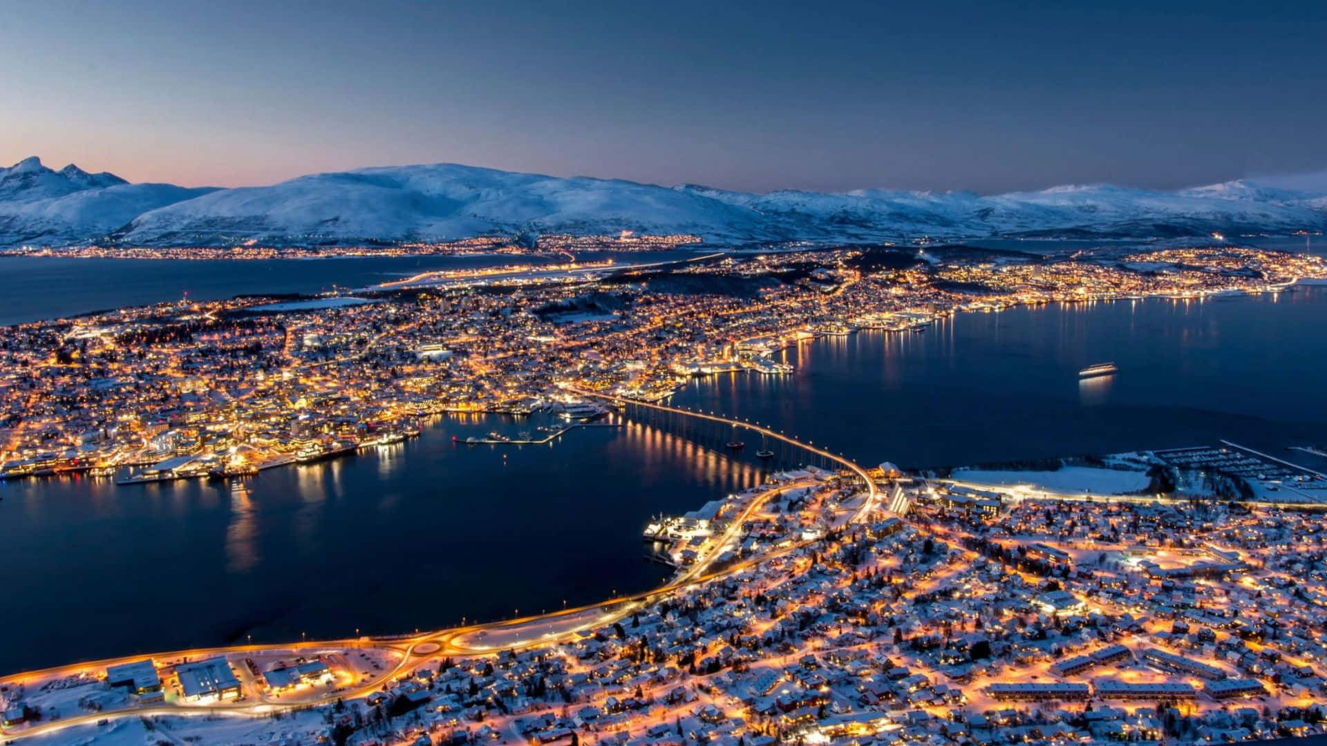 Tromso Norway Winter Night Panorama Wallpaper