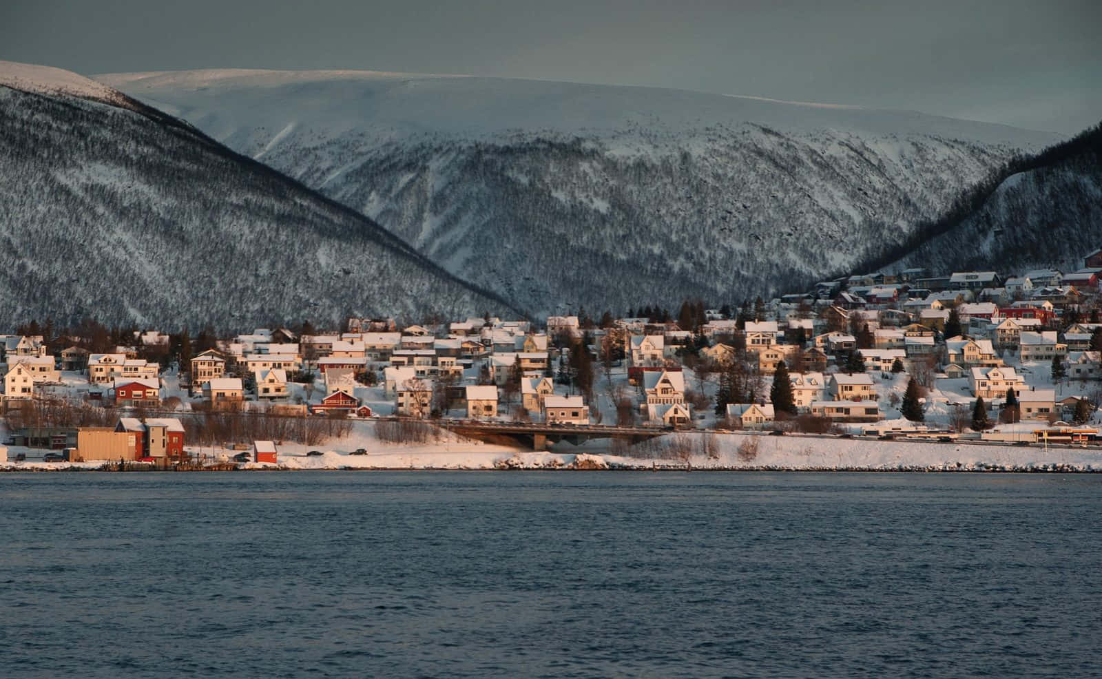 Tromso Winter Waterfront Sunset Wallpaper