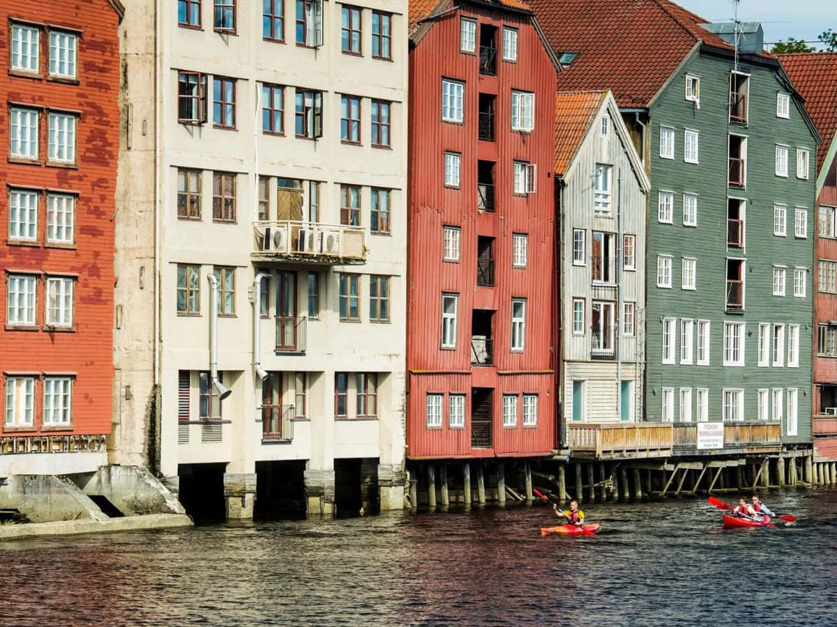 Trondheim Colorful Waterfront Buildings Wallpaper