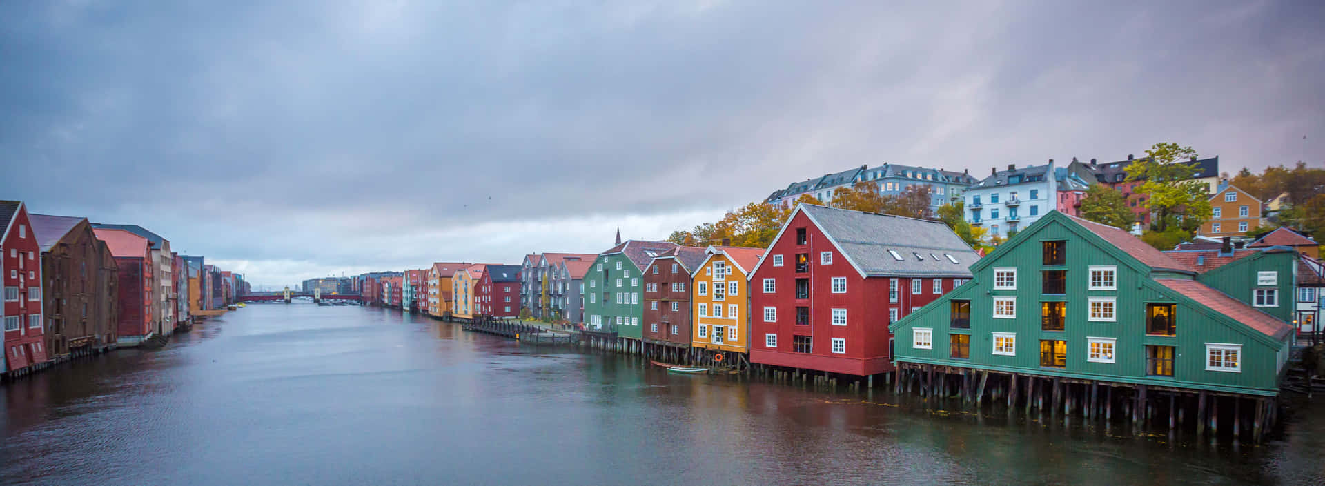 Trondheim Nidelva Riverfront Panorama Wallpaper