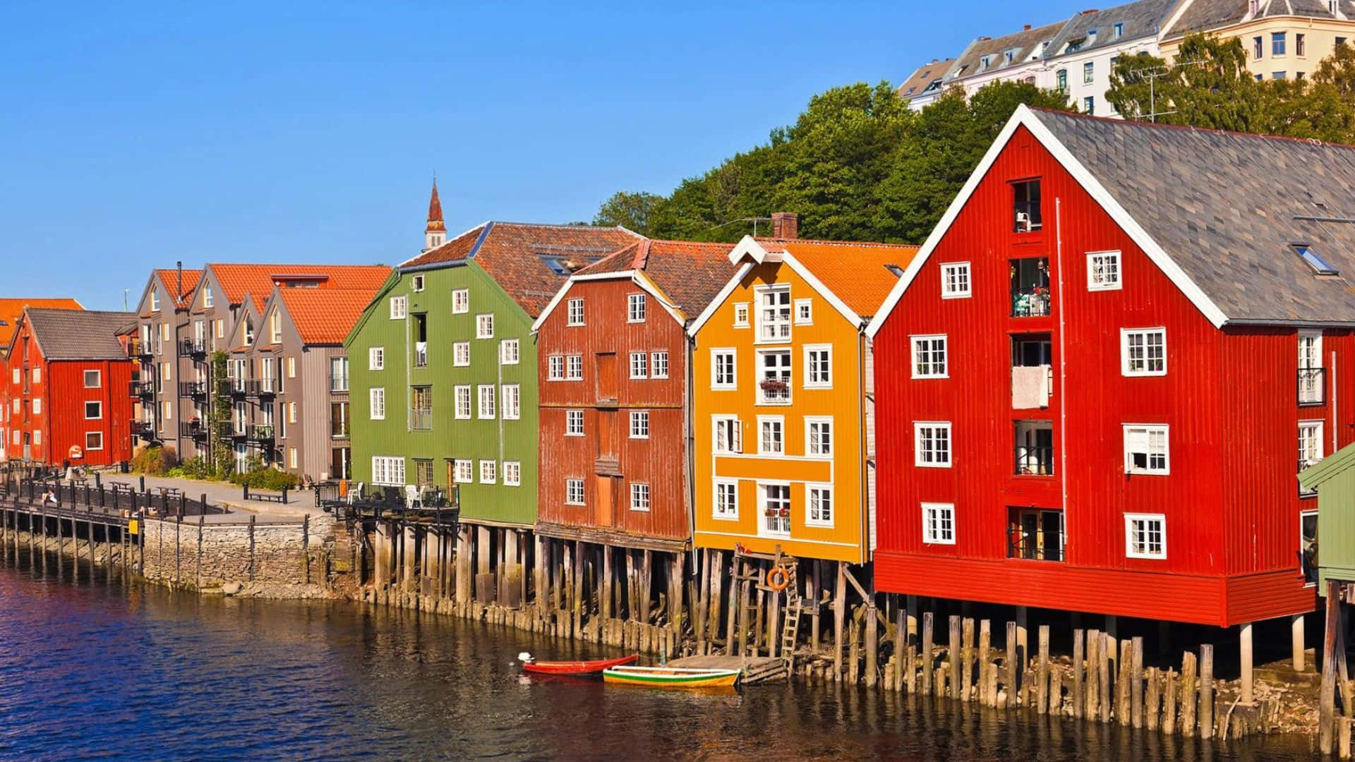 Trondheim Norway Colorful Waterfront Houses Wallpaper