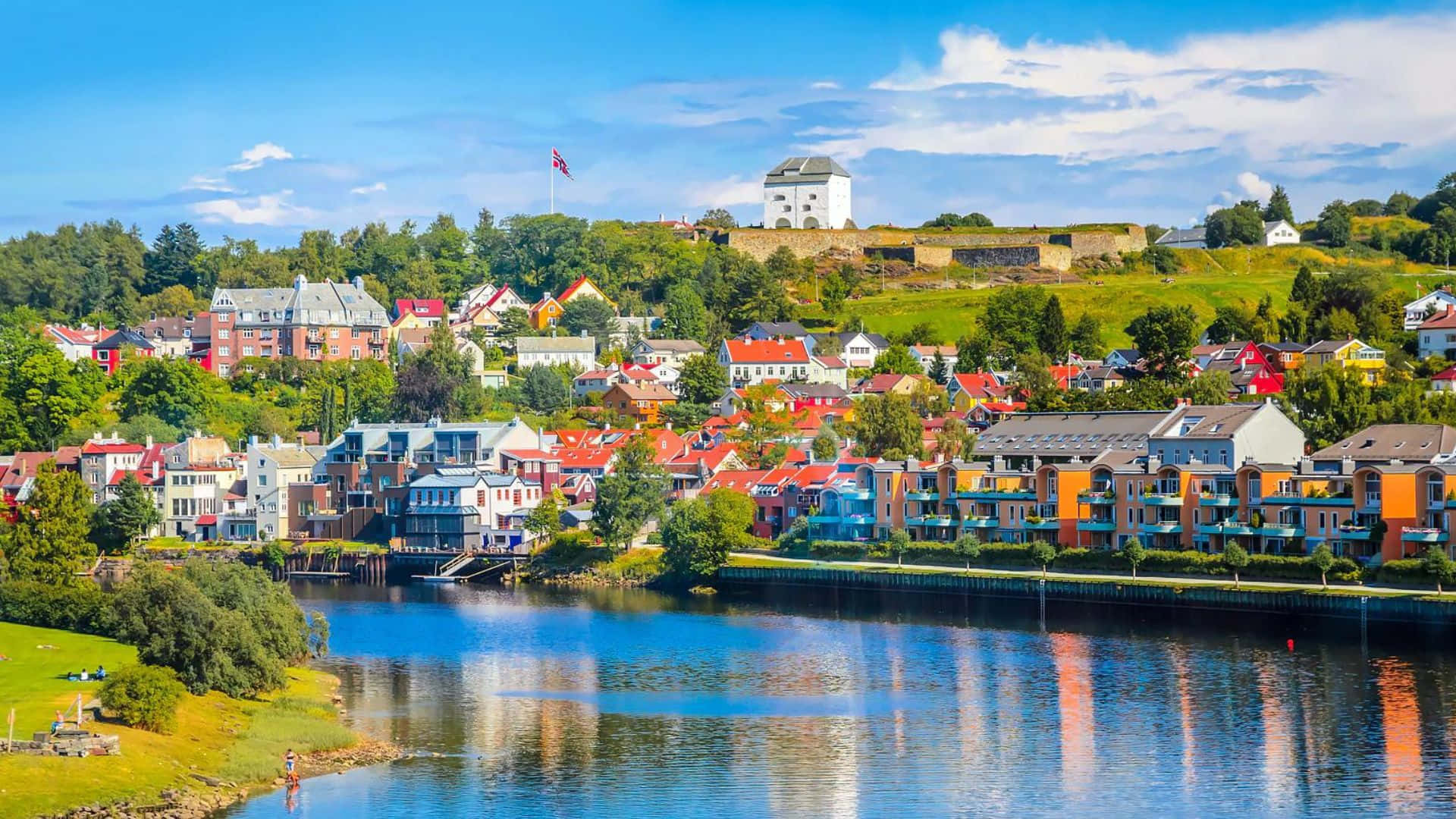 Trondheim Norway Riverside View Wallpaper