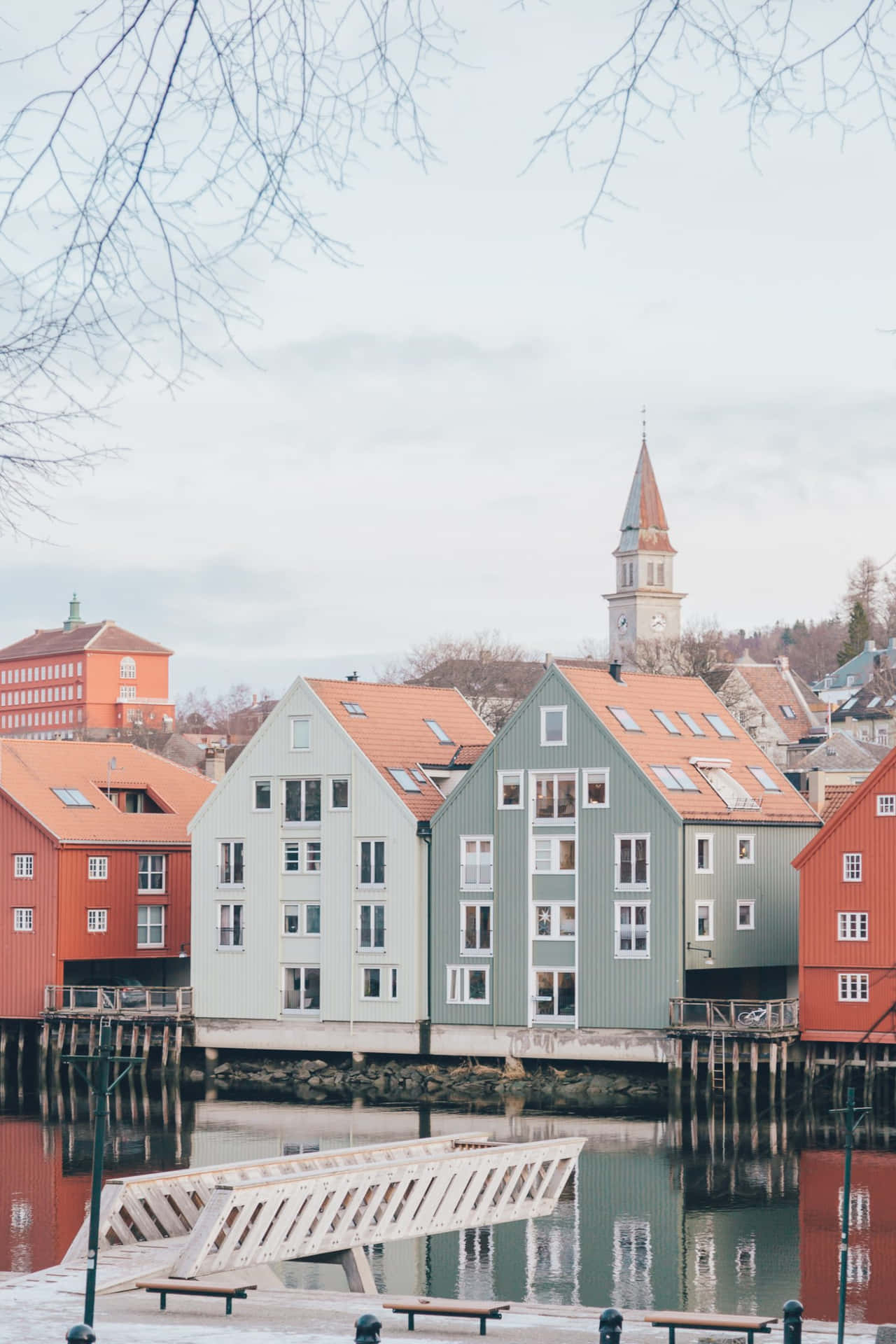 Trondheim Waterfront Colorful Buildings Wallpaper