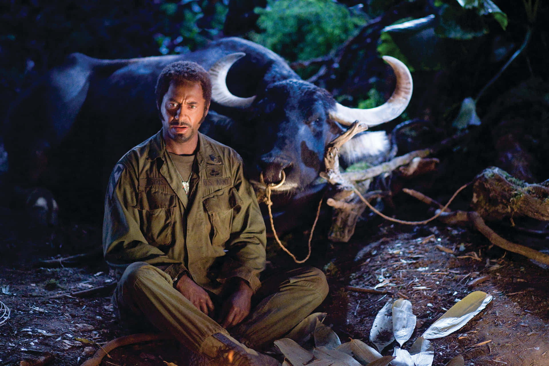 Tropic Thunder Character With Water Buffalo Wallpaper