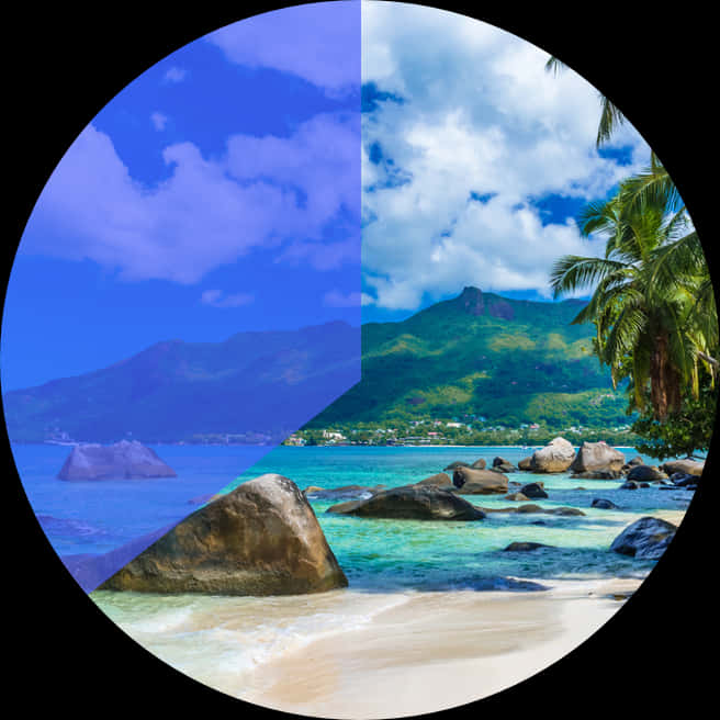 Tropical_ Beach_and_ Mountain_ View PNG