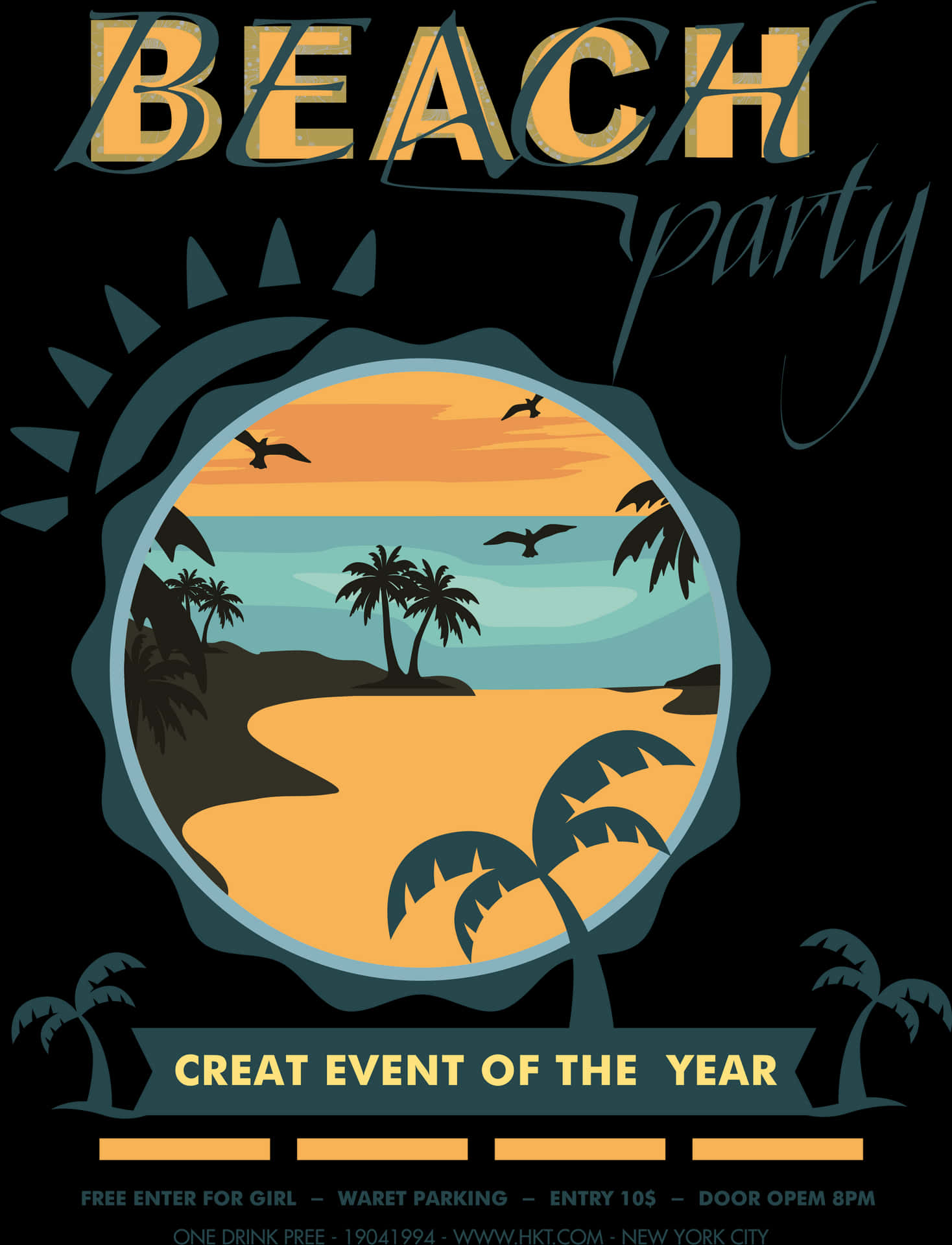 Tropical Beach Party Poster PNG