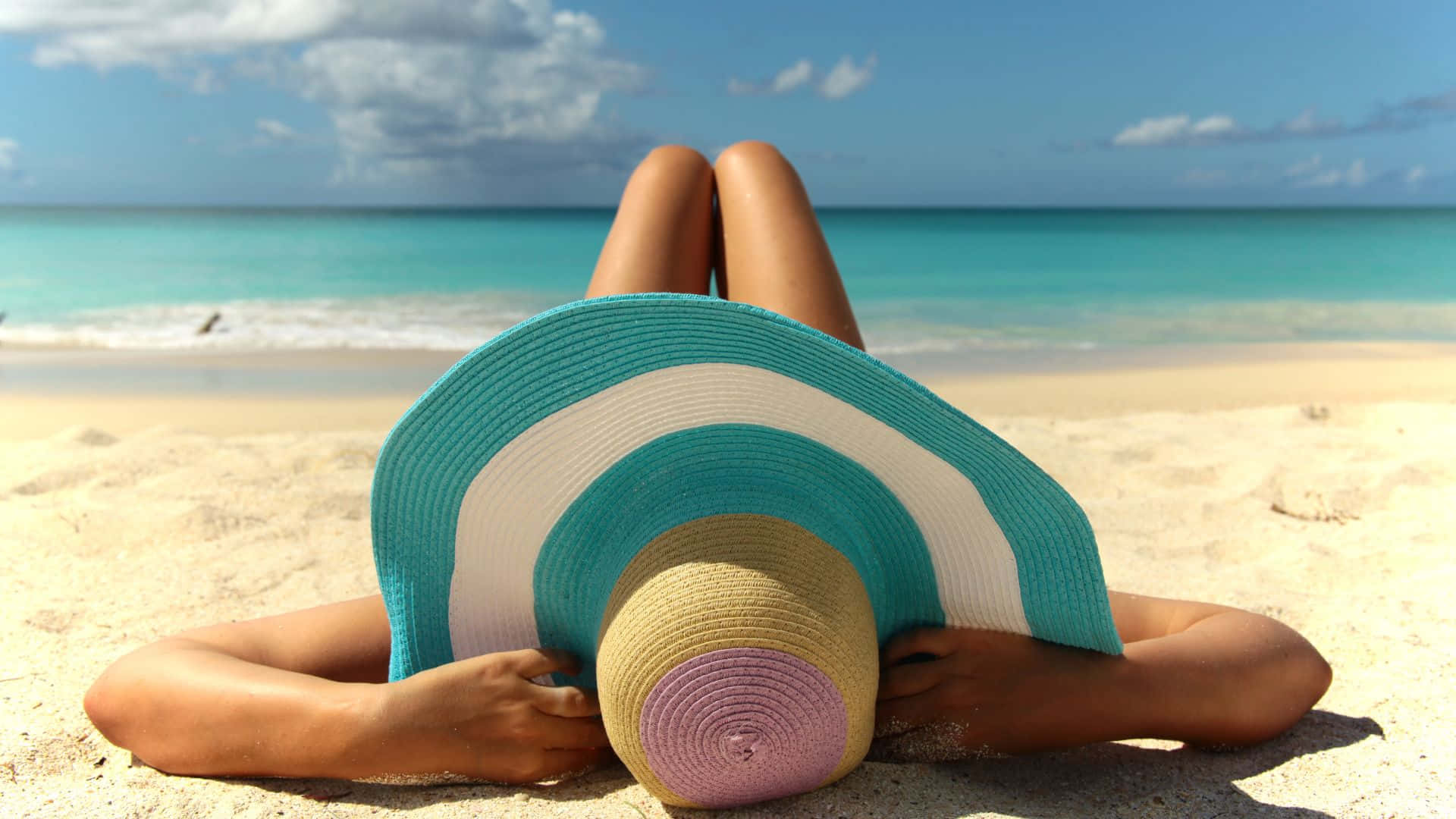 Tropical Beach Scene Sunbathing Summer Wallpaper