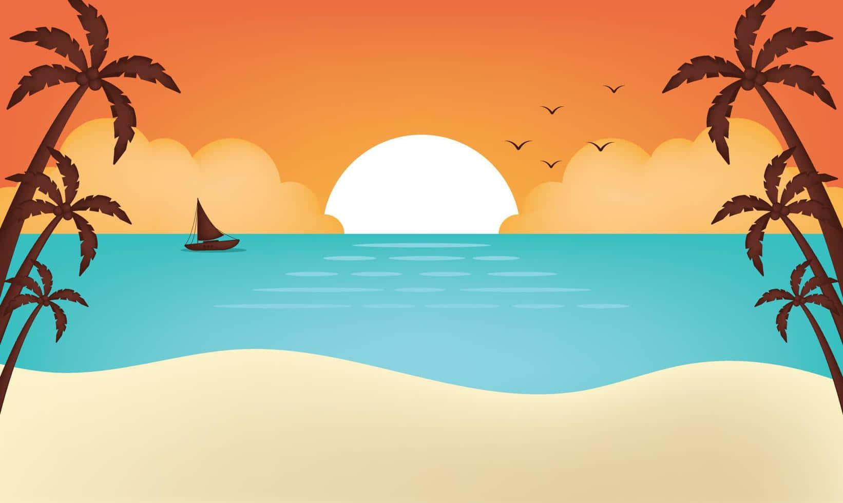 Tropical Beach Sunset Illustration Wallpaper