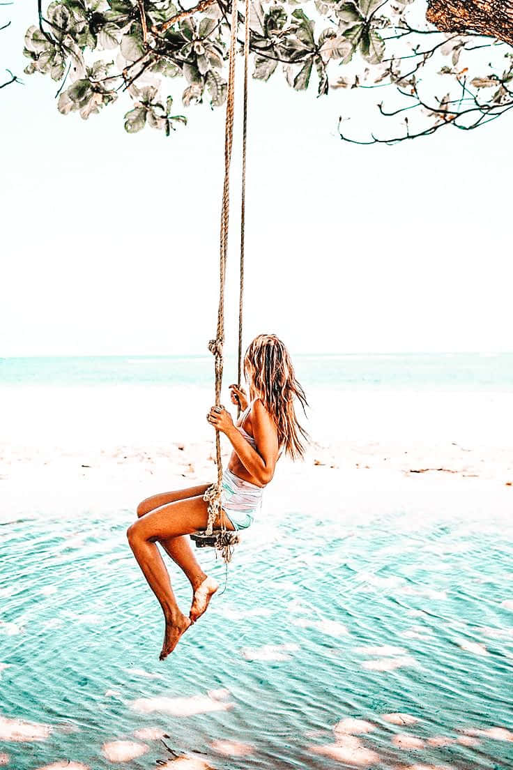 Tropical Beach Swing Girl Aesthetic Wallpaper