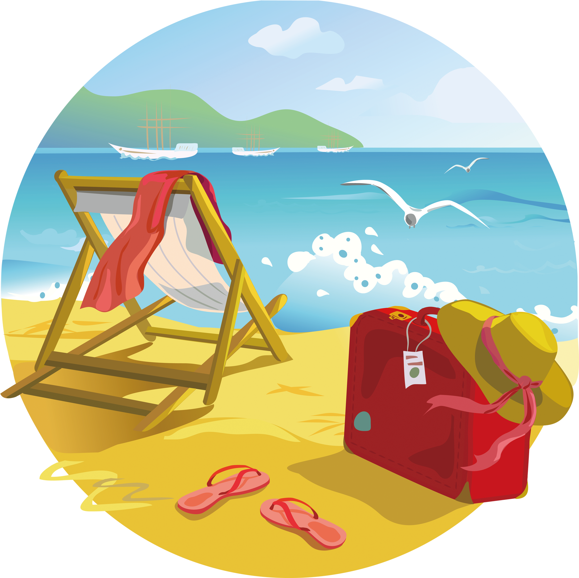 Tropical Beach Vacation Scene PNG
