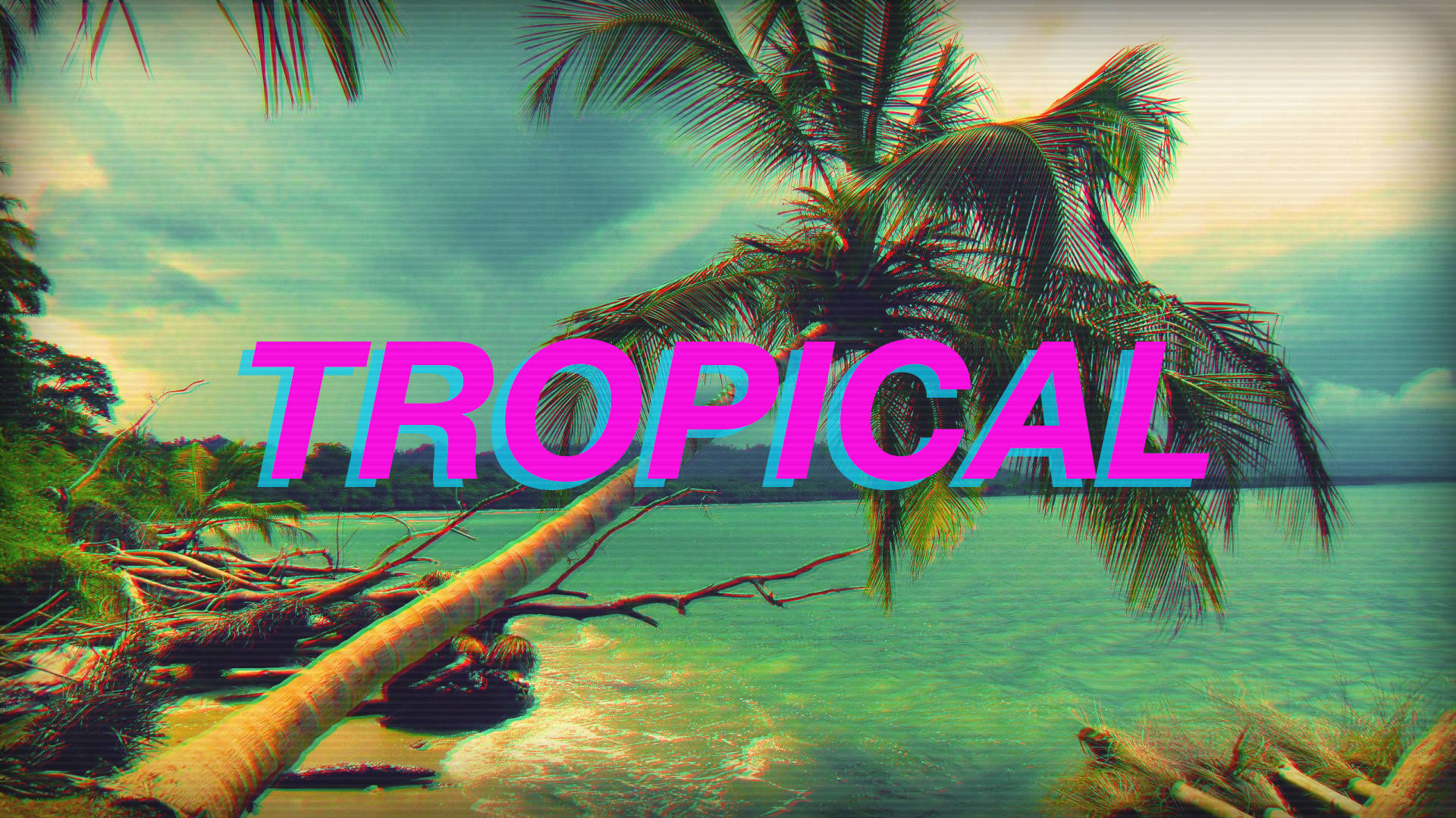 Tropical Beach Vaporwave Desktop Wallpaper