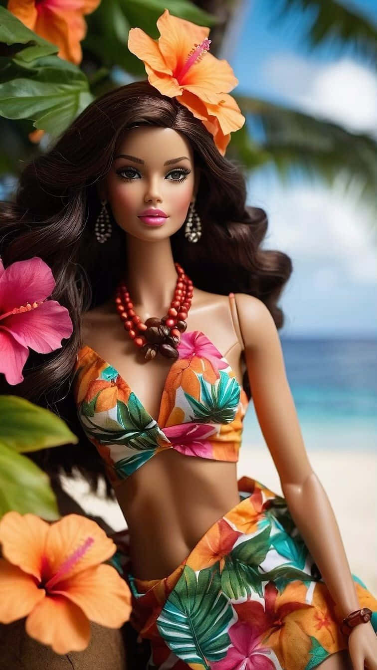 Tropical Black Barbie Beach Backdrop Wallpaper