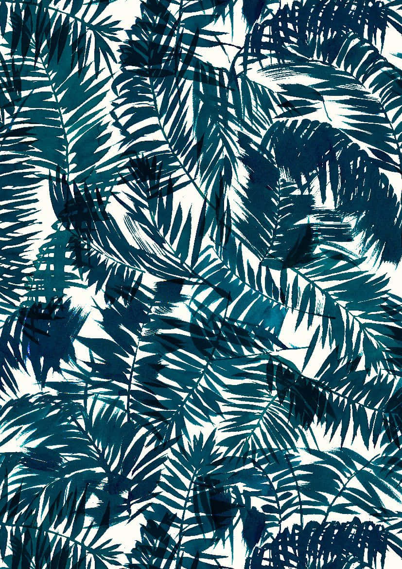 Tropical Blue Leaves Pattern Wallpaper