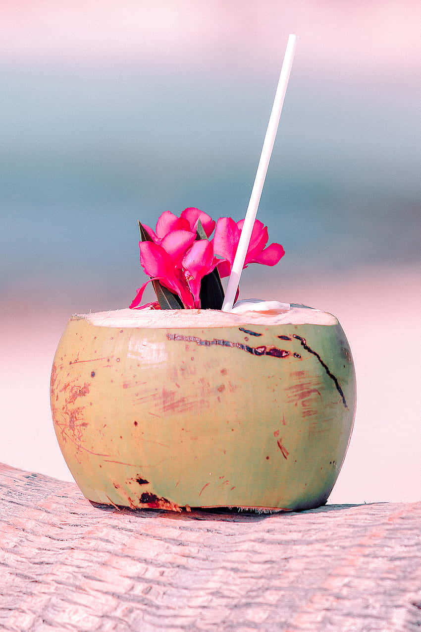 Tropical Coconut Drinkwith Flowers Wallpaper