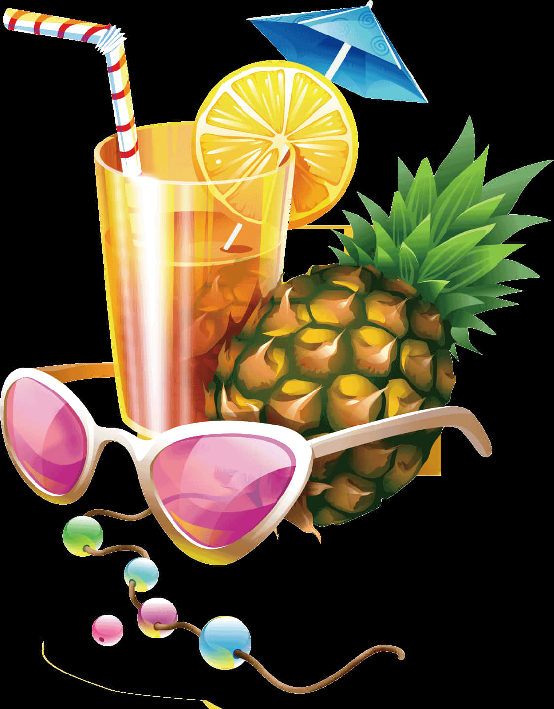 Tropical Drinkand Sunglasses PNG