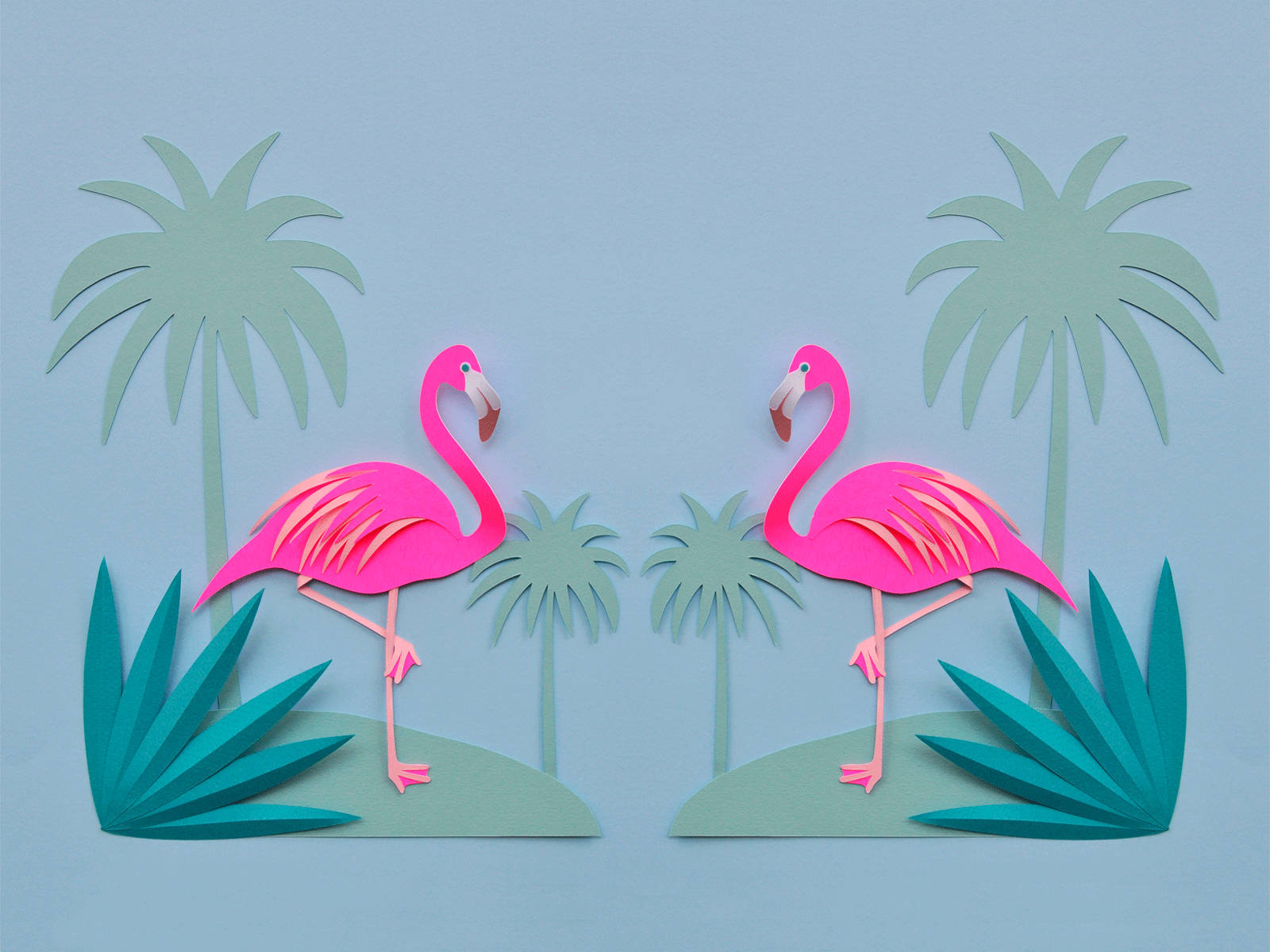 A sunny day with a tropical flamingo Wallpaper