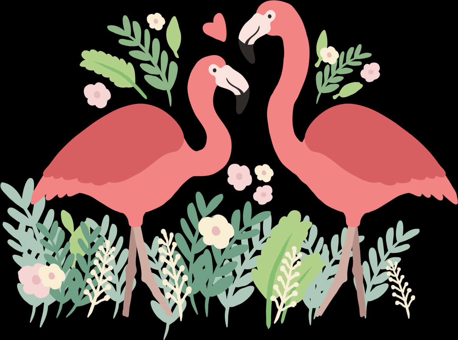 Tropical Flamingo Love Illustration PNG