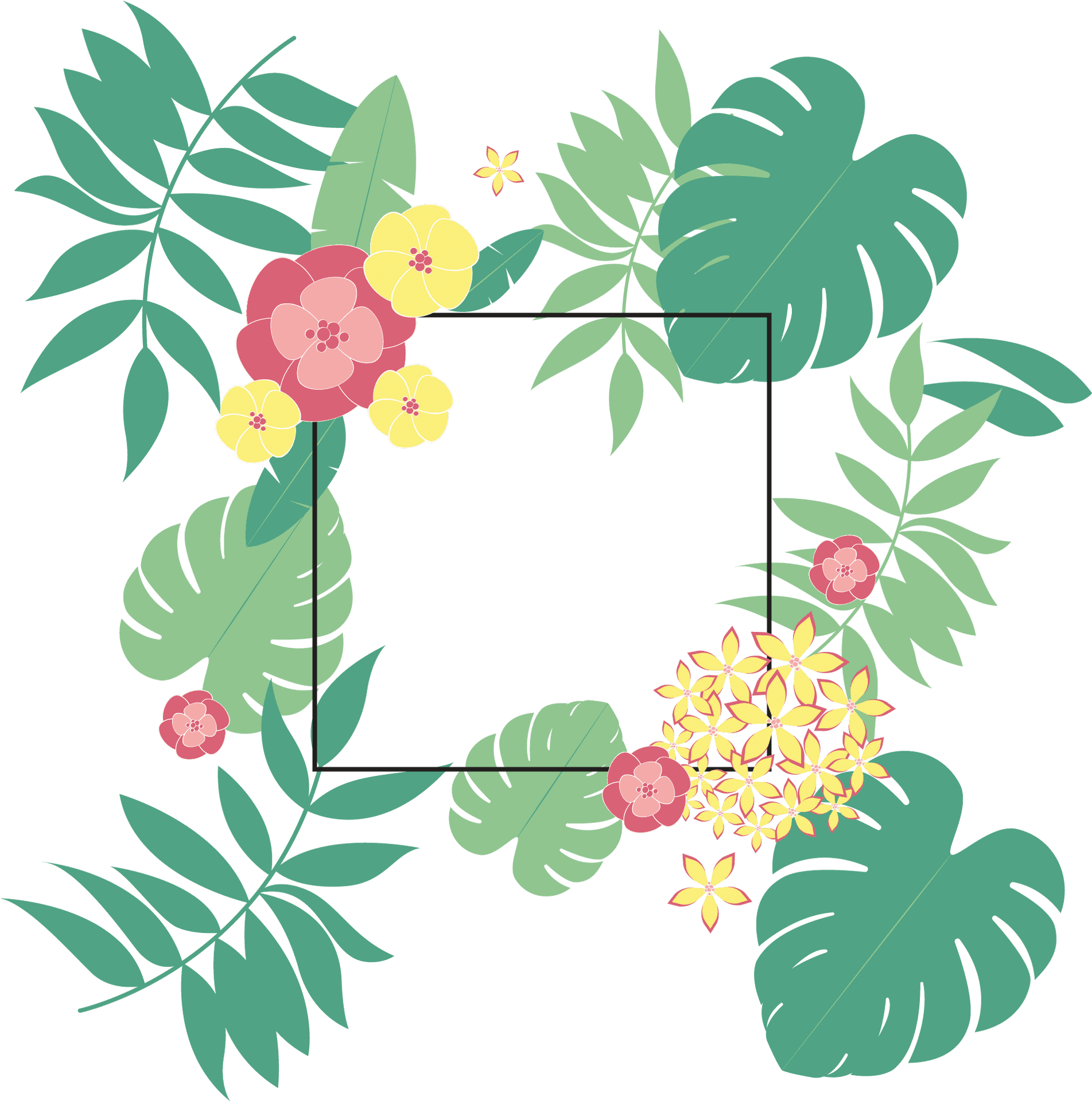 Tropical Floral Frame Design PNG