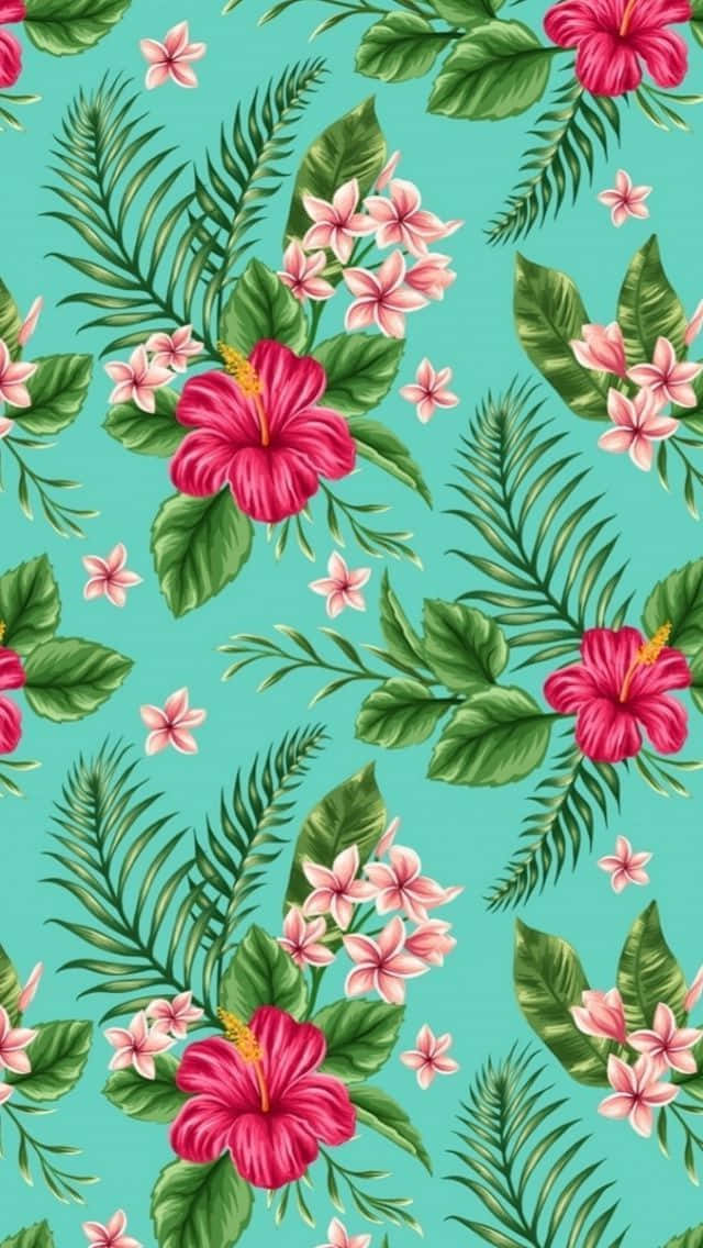 Tropical_ Floral_ Pattern_ Teal_ Background.jpg Wallpaper