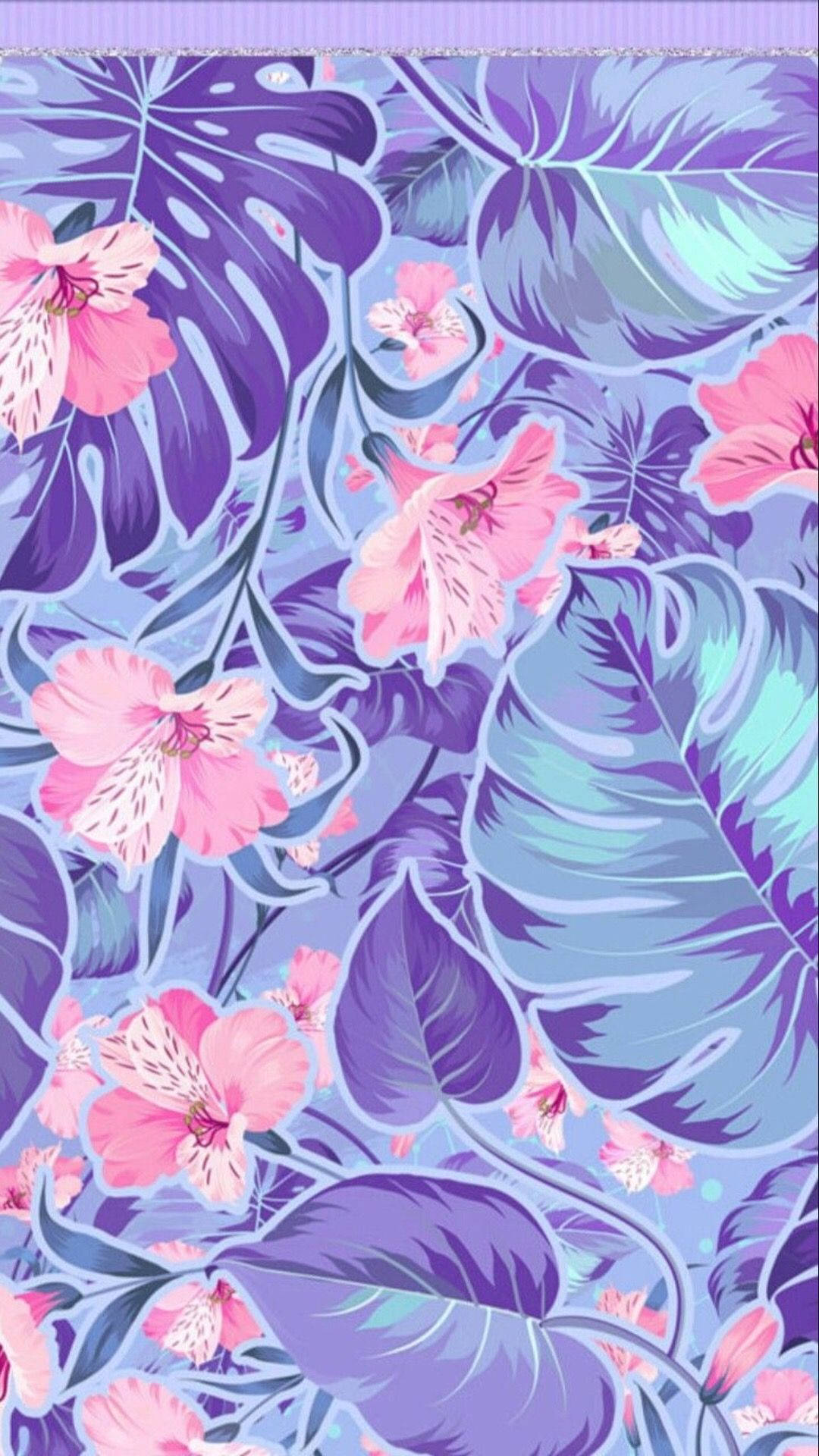 Tropiske blomster lyse lilla iPhone tapet Wallpaper