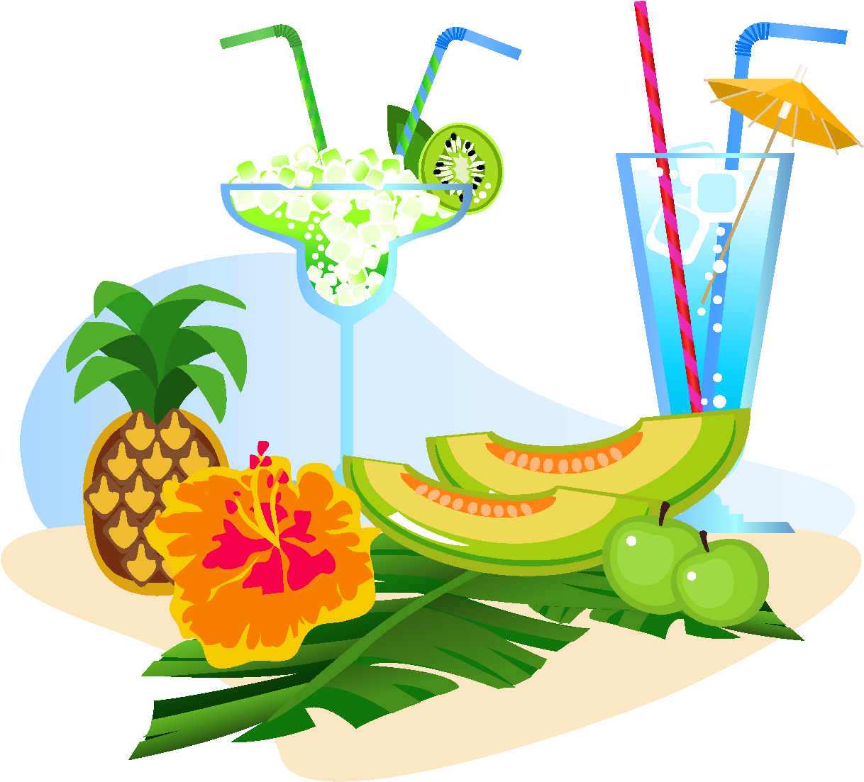 Tropical Fruit Cocktails Illustration PNG