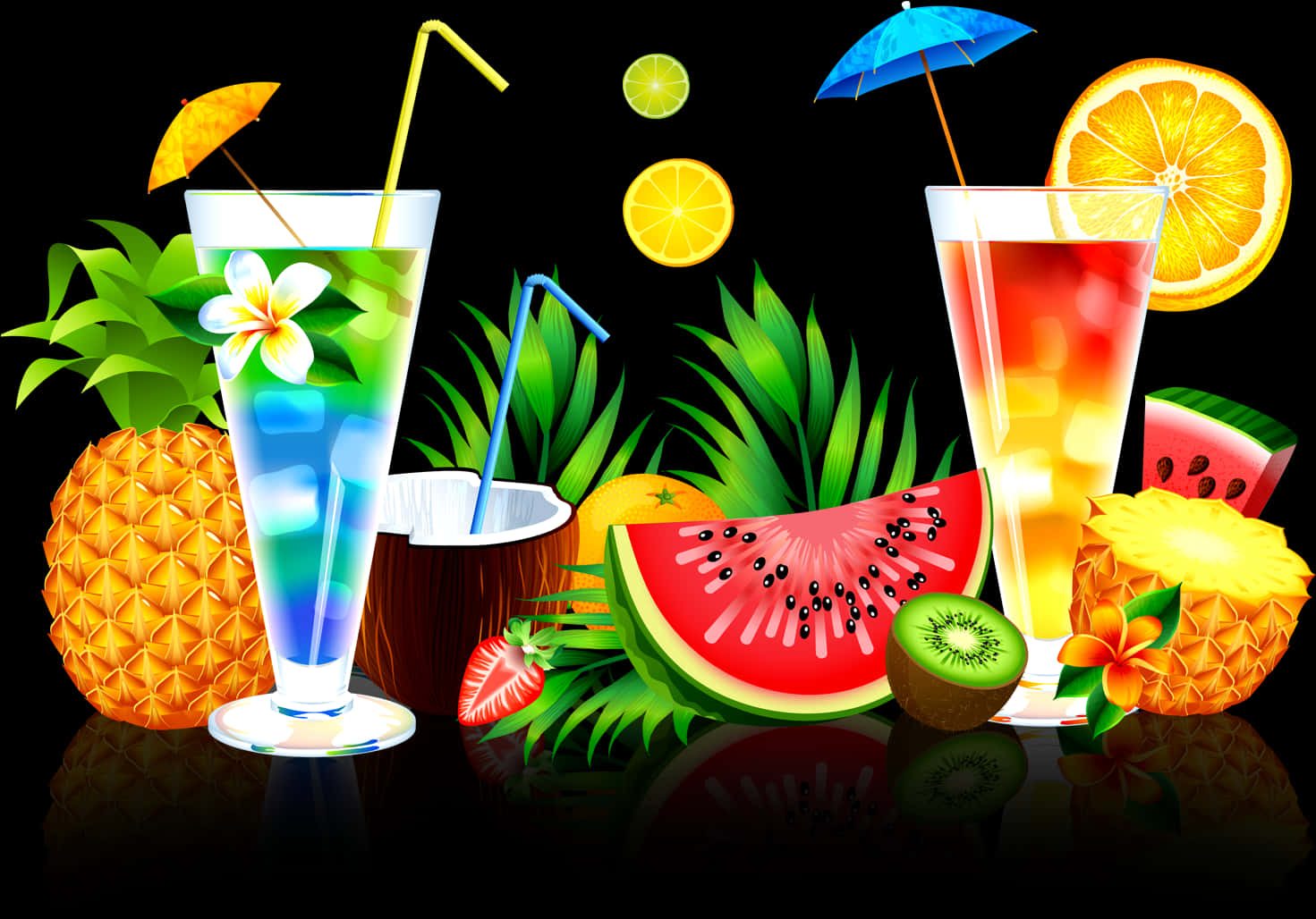 Tropical Fruit Juicesand Fresh Fruits PNG