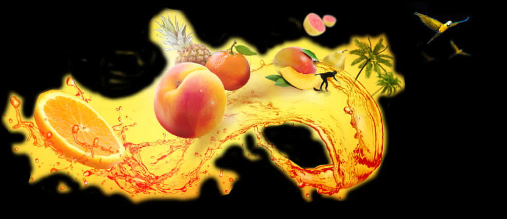 Tropical Fruit Splash Juice Concept PNG