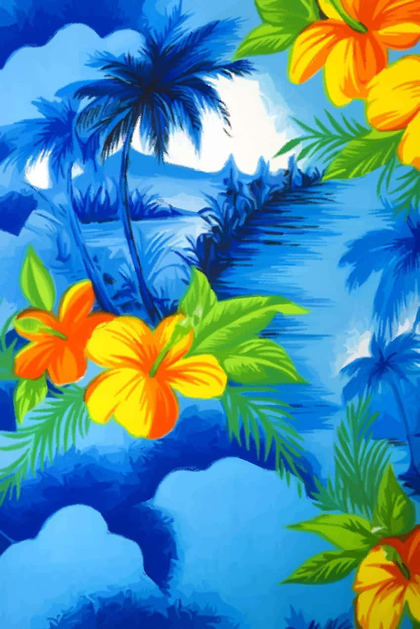 Tropical_ Hawaiian_ Flowers_and_ Palm_ Trees Wallpaper
