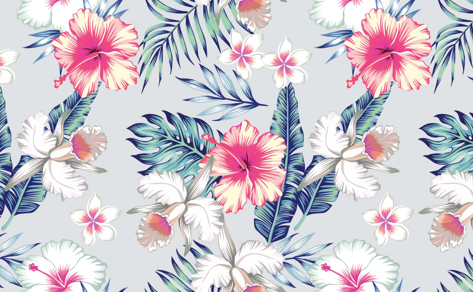 Tropical Hibiscus Floral Pattern Wallpaper