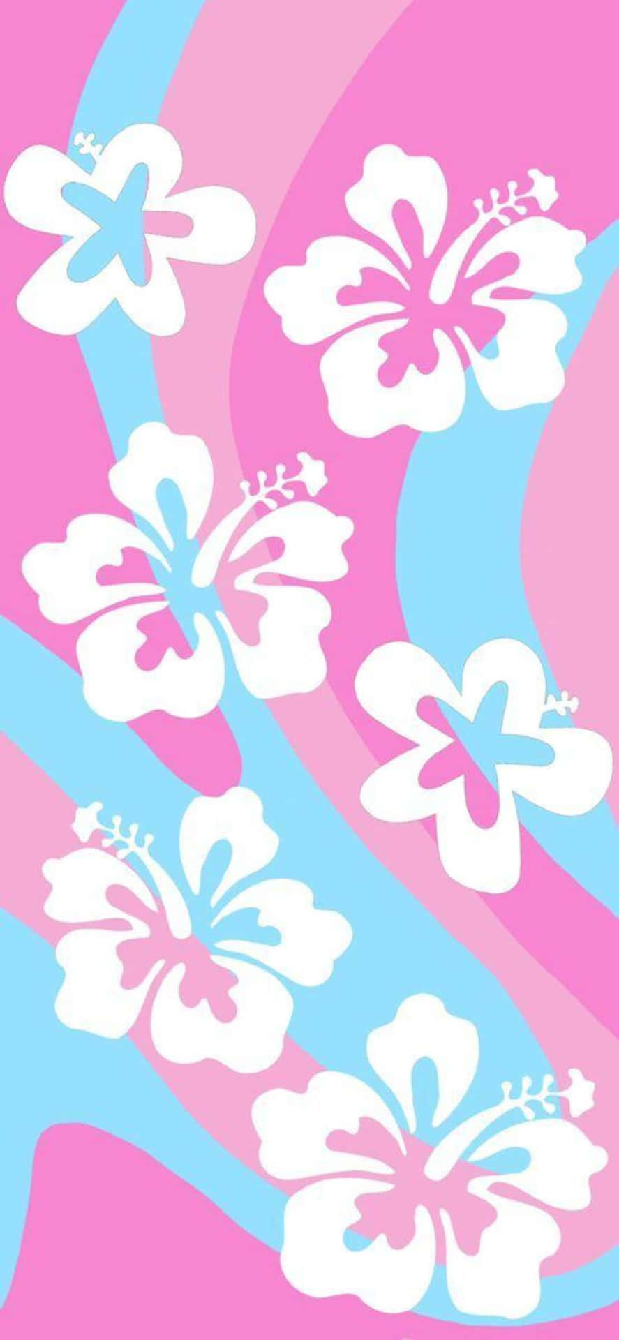 Tropical Hibiscus Pattern Pink Blue Wallpaper