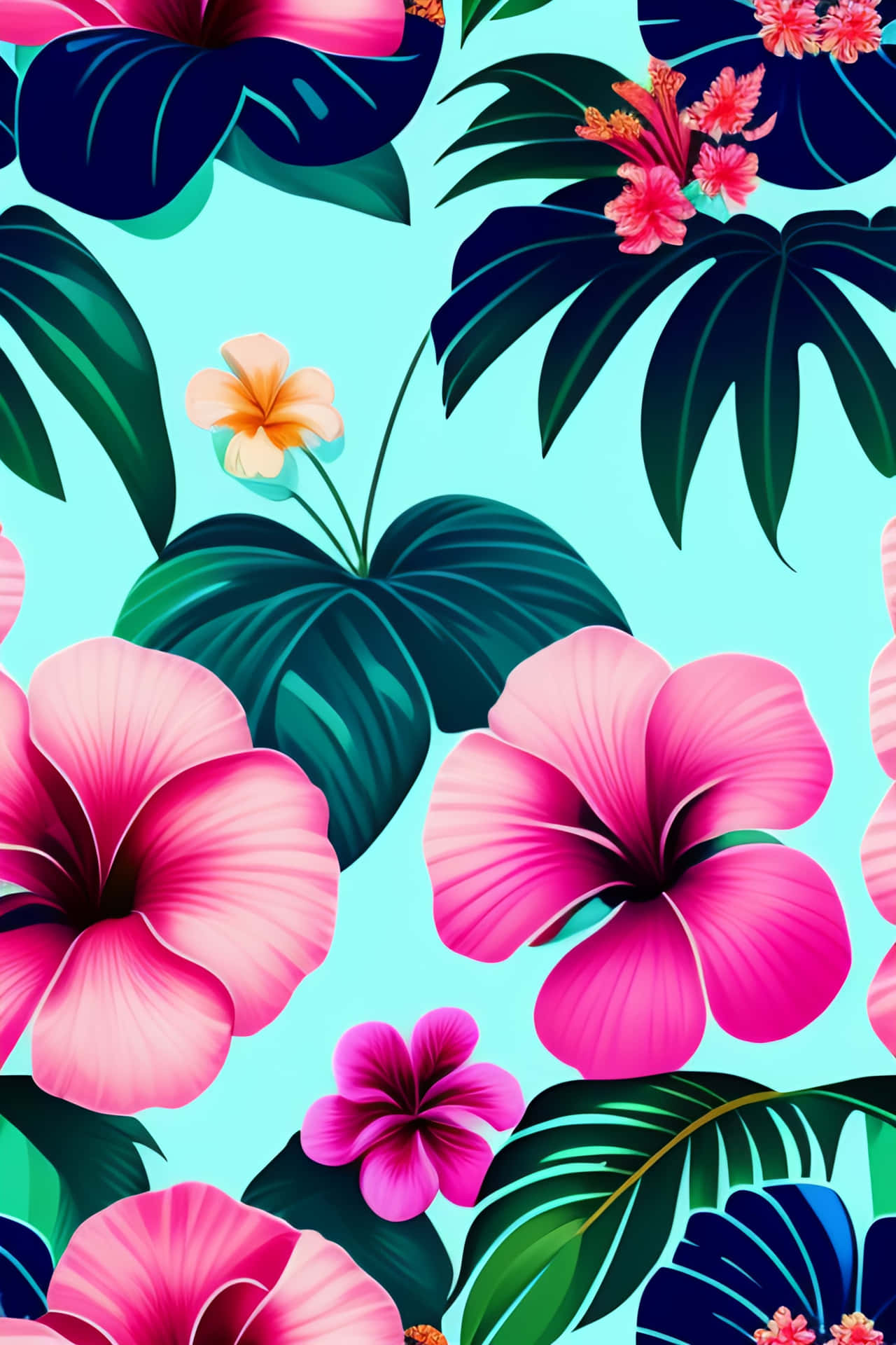 Tropical_ Hibiscus_ Pattern Wallpaper