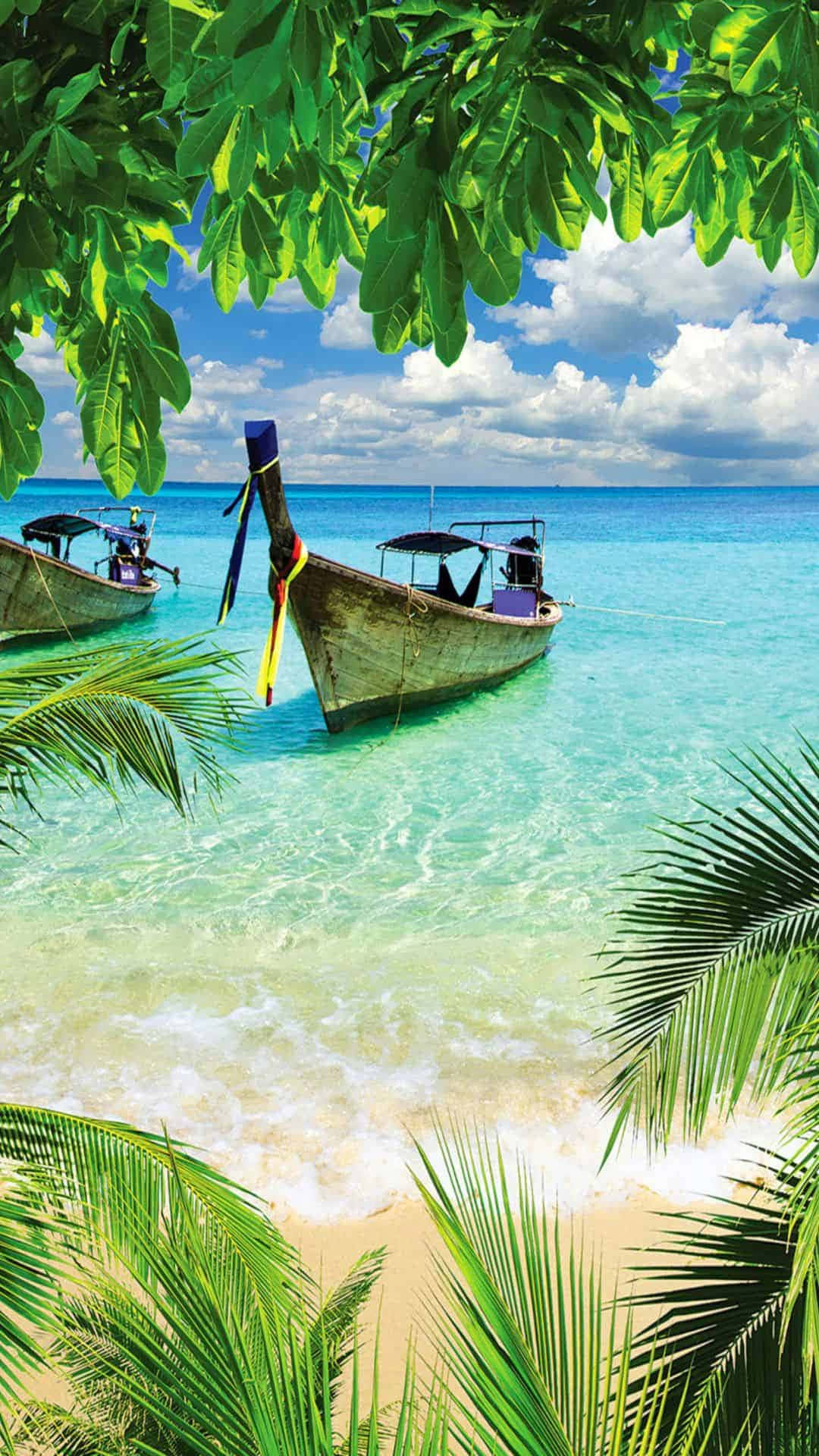 Tropical Island Boat Wallpaper
