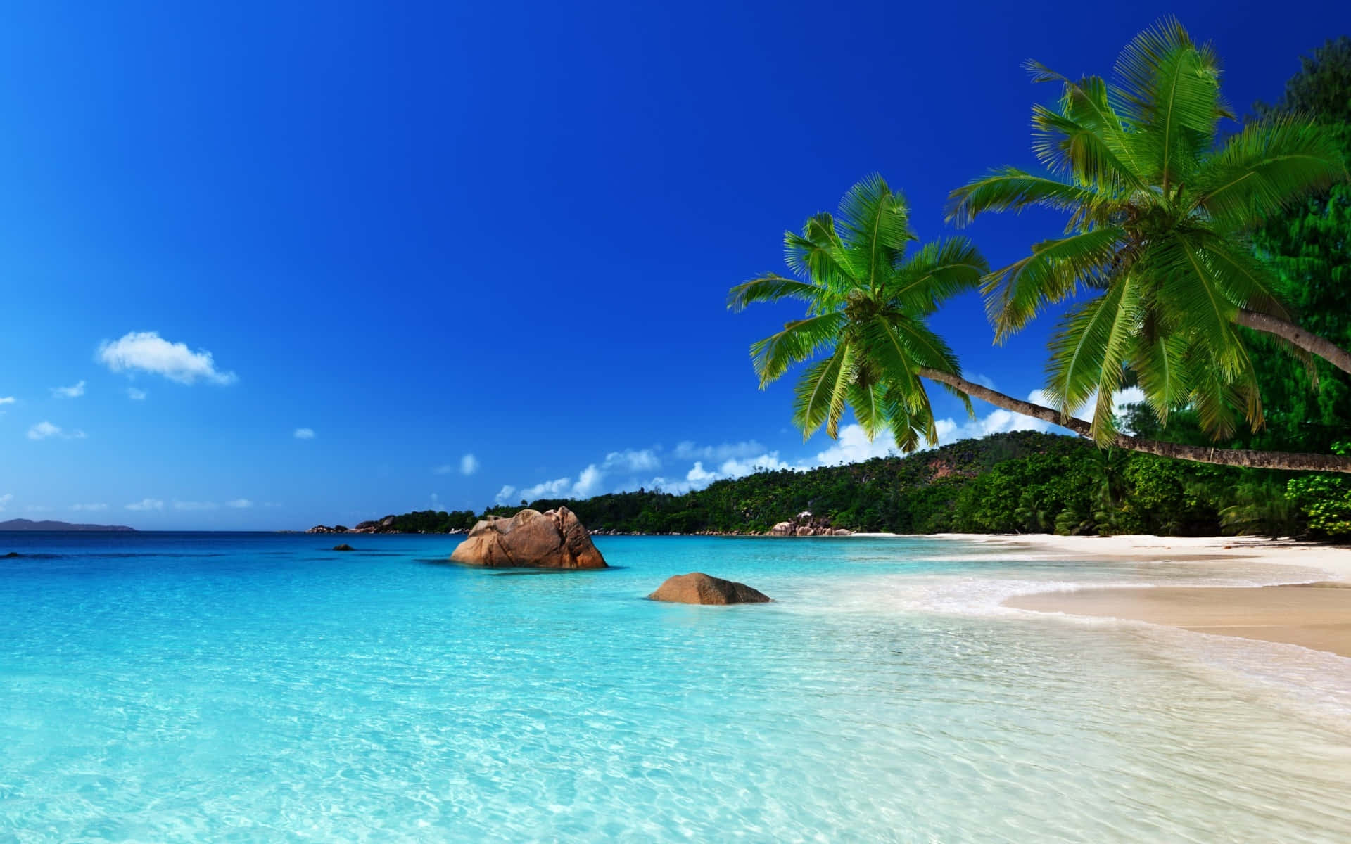 Paradis venter på det rene hvide sandstrand af en tropisk ø. Wallpaper