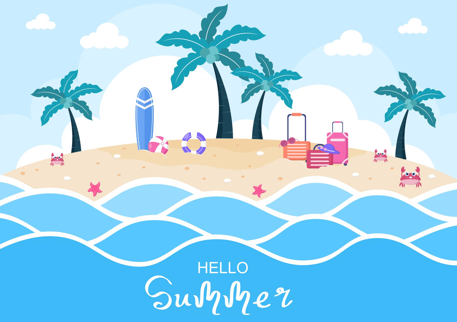 Tropical Island Hello Summer Desktop Art Wallpaper