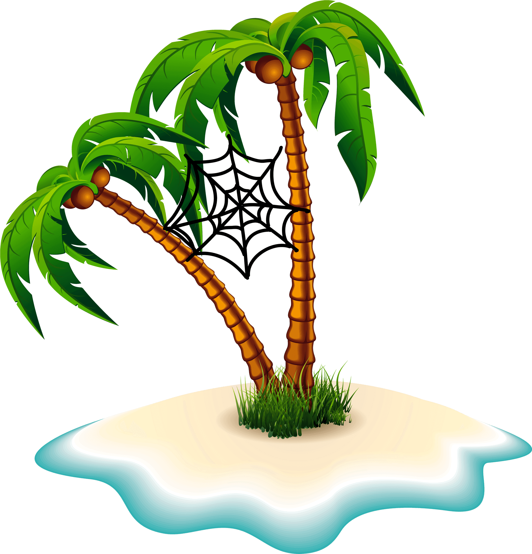 Tropical Island Palm Trees Spider Web PNG