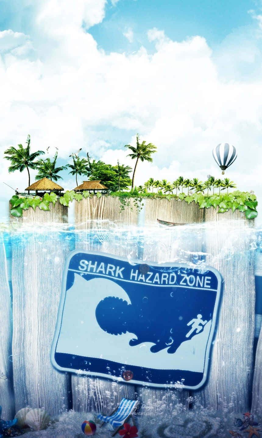 Tropical Island Shark Hazard Sign Wallpaper