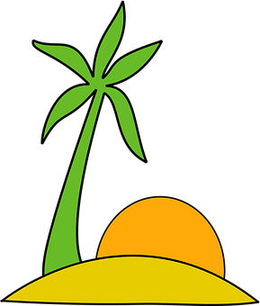 Tropical Island Sunset Vector PNG